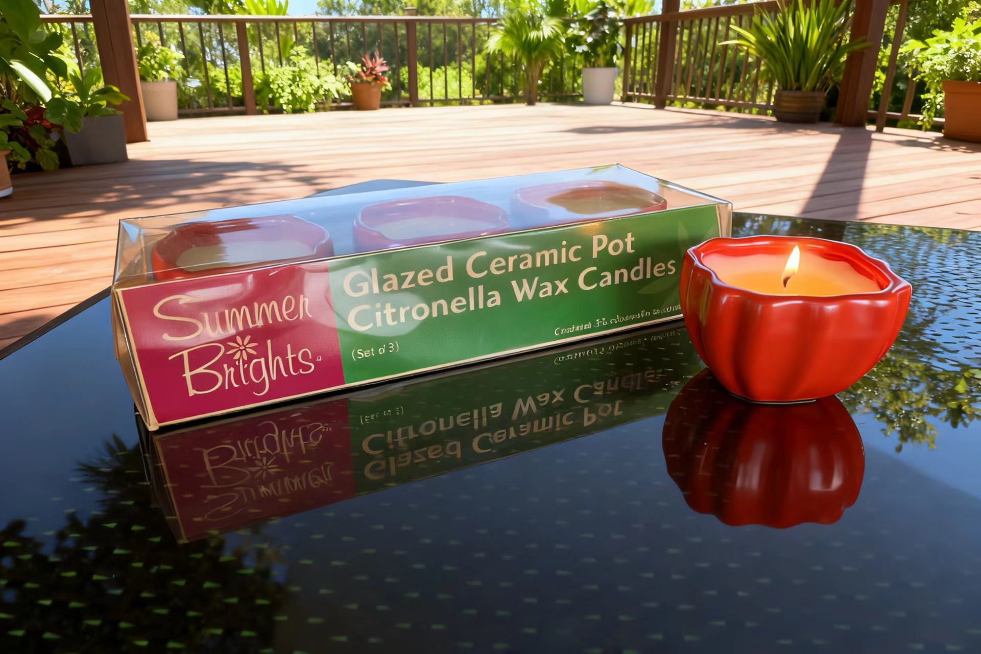 3pk Glazed Ceramic Pot  Filled Candles-1